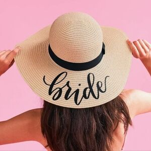 Bride Honeymoon Sun Hat Vacation Bridal Shower Gift Bride to Be Tan Black OS